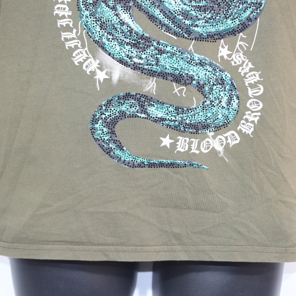 Xray Snake T-Shirt Large Green Khaki Cobra Graphic Print Diamantes Mens - Picture 4 of 7